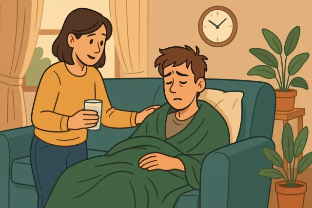 Ilustración sobre calmar la abstinencia por drogas en casa.