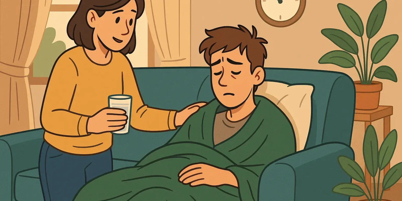 Ilustración sobre calmar la abstinencia por drogas en casa.