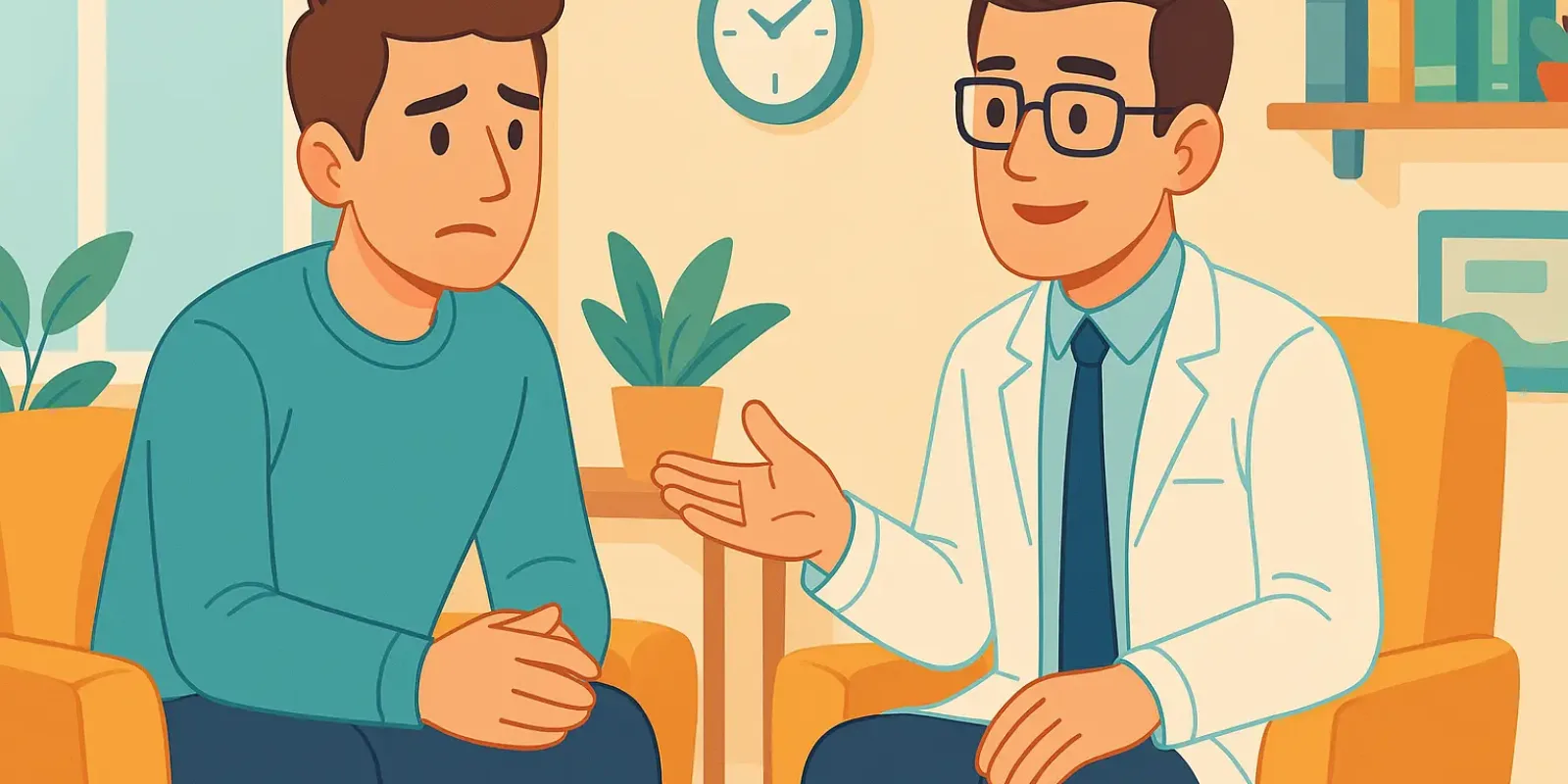 paciente hablando con psiquiatra sobre los efectos de la cocaína